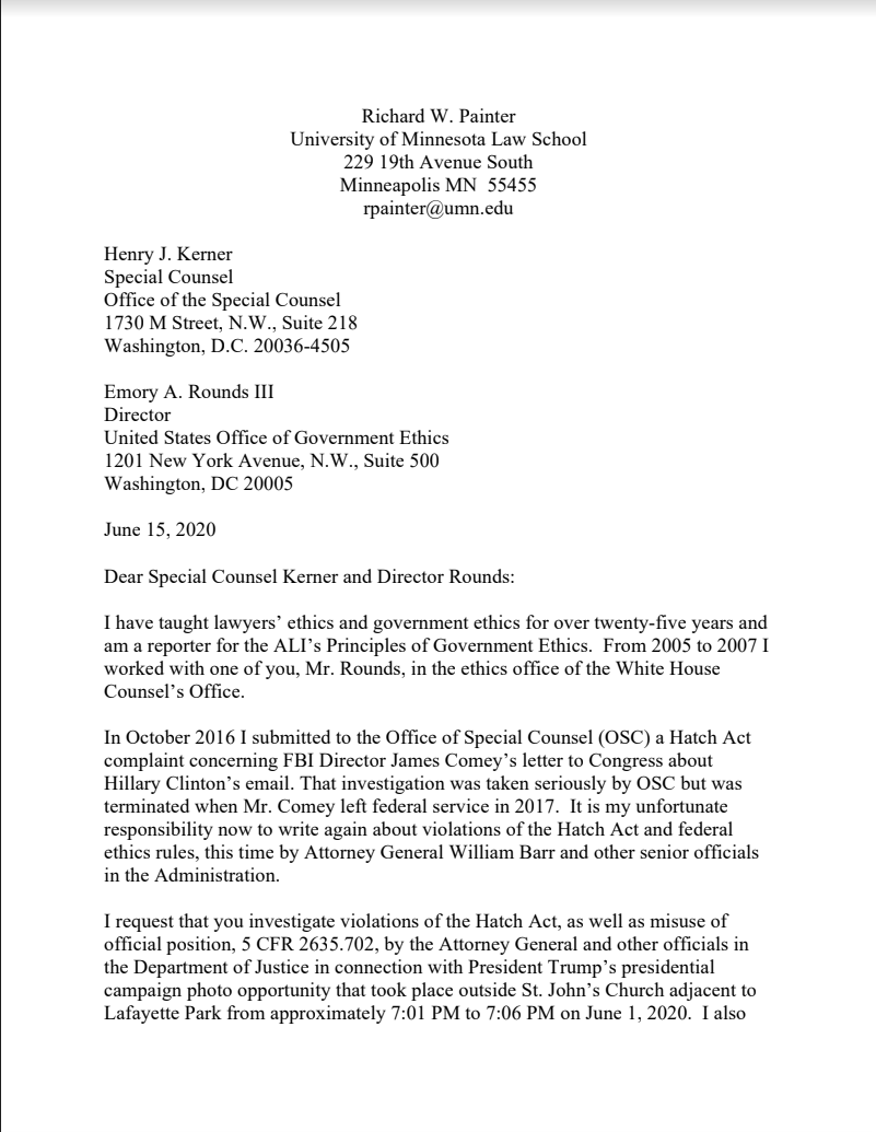Letter of Complaint to the Office of the Special Counsel and the U.S
